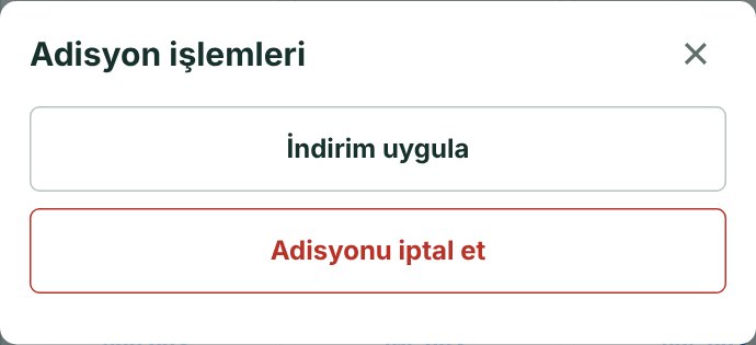Adisyon işlemleri (sorumlu)