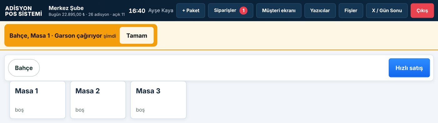 Masa QR’ından garson çağrısı: kasanın üstünde bant