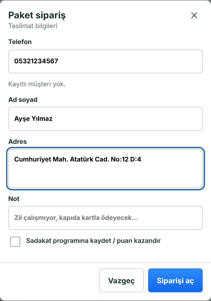 Paket sipariş: teslimat bilgileri