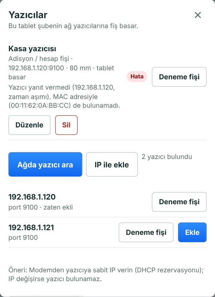 Ağda bulunan yazıcılar: Deneme fişi ve Ekle