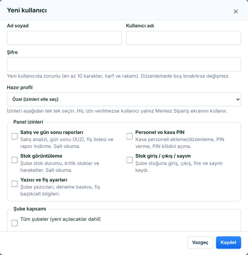 Yeni kullanıcı formu