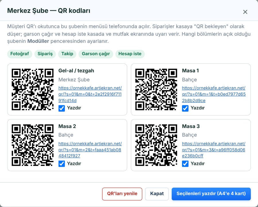 QR kodları penceresi