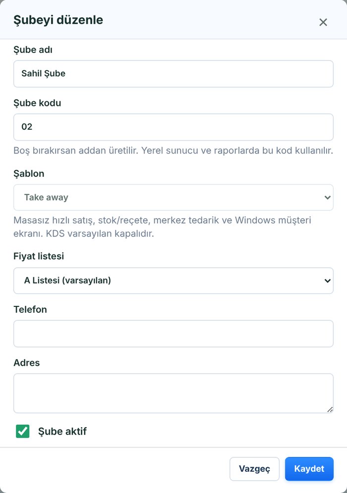Şube formu